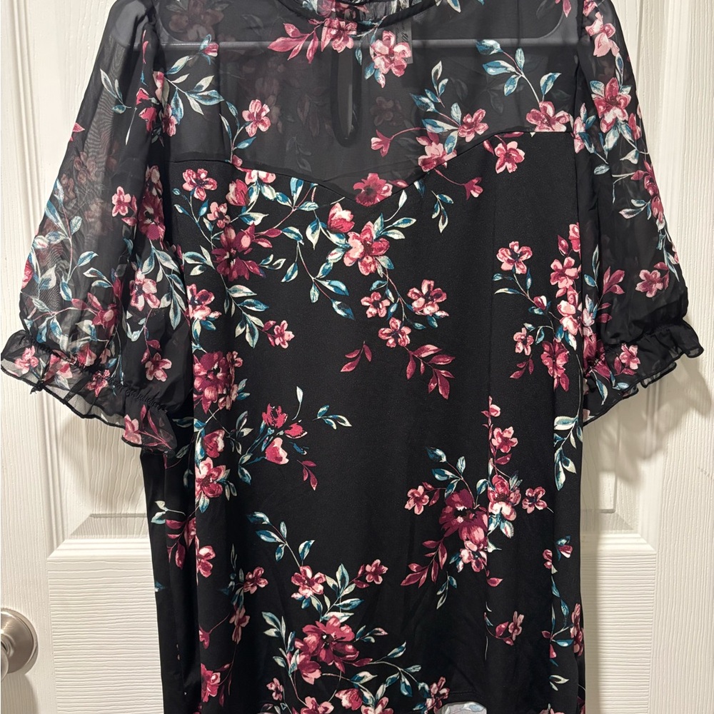 Floral Sheer Black Blouse